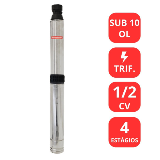 BOMBA SUBMERSA SCHNEIDER 1/2CV TRIFÁSICA – SUB10 OL- PARA POÇO