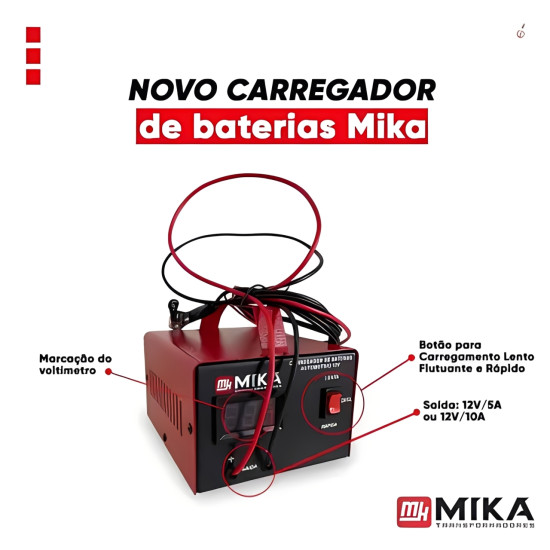  CARREGADOR DE BATERIA MIKA – 12V/10A/120W