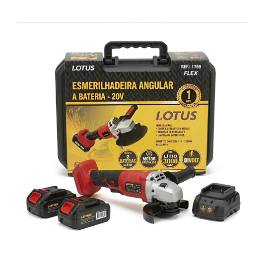 ESMERILHADEIRA ANGULAR 20V LOTUS – COM 2 BATERIAS