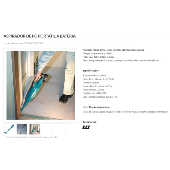 ASPIRADOR MAKITA A BATERIA 18V DCL180Z