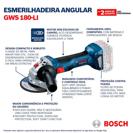 ESMERILHADEIRA BOSCH 5" - GWS180-LI - 700W