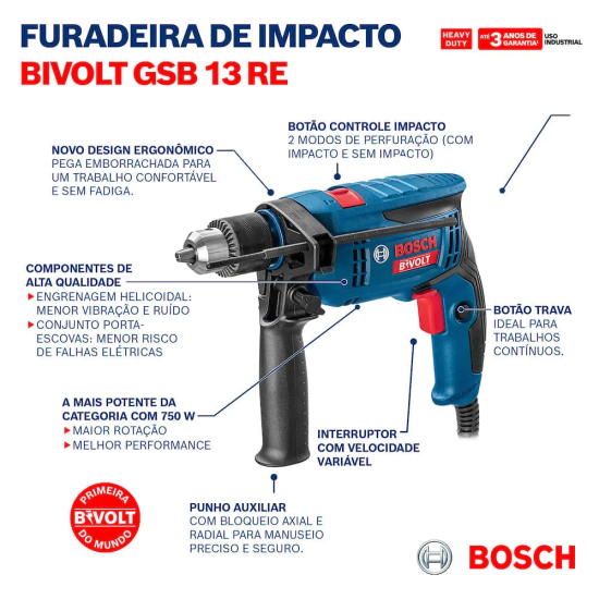 FURADEIRA BOSCH - GSB 13 RE - 750 W