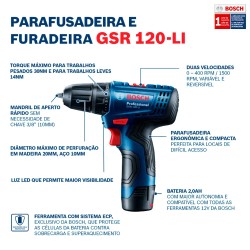 PARAFUSADEIRA / FURADEIRA BOSCH - GSR120 - COM MALETA E 1 BATERIA