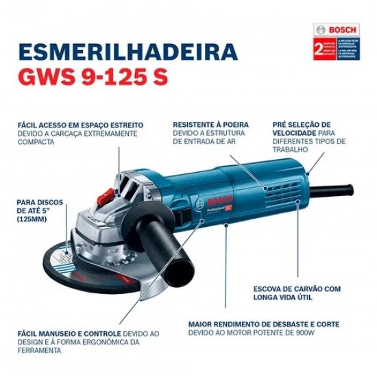 ESMERILHADEIRA BOSCH COM REGULAGEM DE VELOCIDADE INDUSTRIAL 5" GWS9-125S