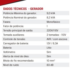 GERADOR BRANCO - 9KVA -B4T-9000 E