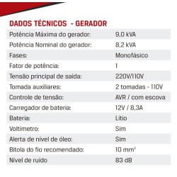 GERADOR BRANCO - 9KVA -B4T-9000 E