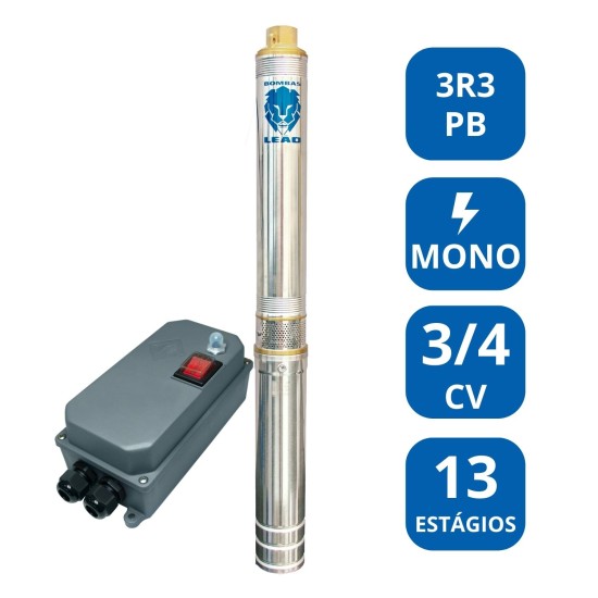 BOMBA SUBMERSA LEÃO 3” 3/4 CV MONOFÁSICA (3R3PB‑13 COM CONTROL BOX)