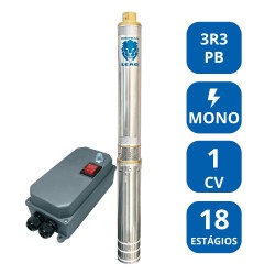 BOMBA SUBMERSA LEÃO 3” 1 CV MONOFÁSICA (3R3PB‑18E COM CONTROL BOX)