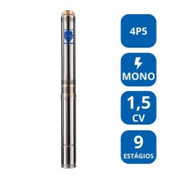 BOMBA SUBMERSA LEÃO 4” 1,5 CV MONOFÁSICA (4P5‑09)