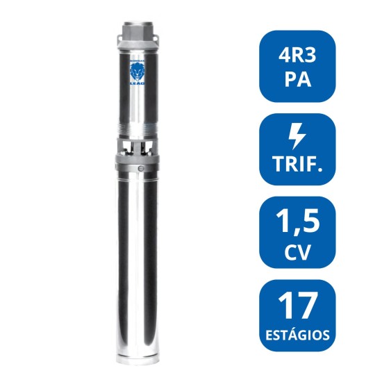 BOMBA SUBMERSA LEÃO 1,5 CV TRIFÁSICA (4R3PA‑17)