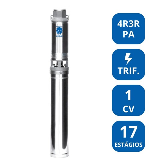 BOMBA SUBMERSA LEÃO 4” 1 CV TRIFÁSICA (4R3RPA‑17)