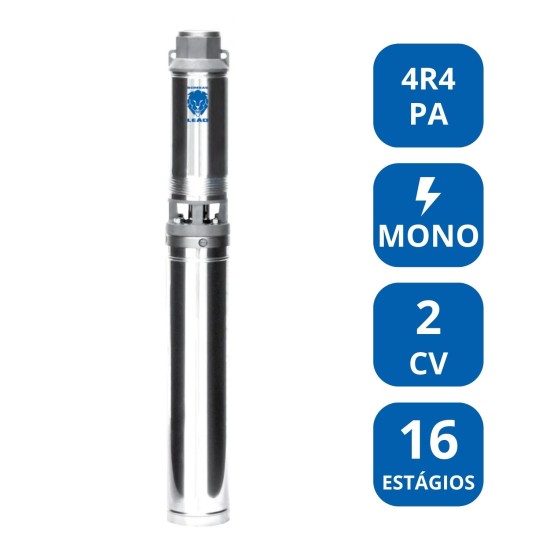 BOMBA SUBMERSA LEÃO 4” 2 CV MONOFÁSICA (4R4PA‑16)