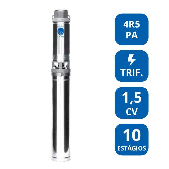 BOMBA SUBMERSA LEÃO 4” 1,5 CV TRIFÁSICA (4R5PA‑10)