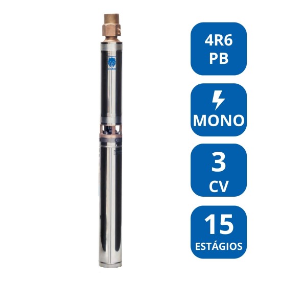BOMBA SUBMERSA LEÃO 4” 3 CV MONOFÁSICA (4R6PB‑15)
