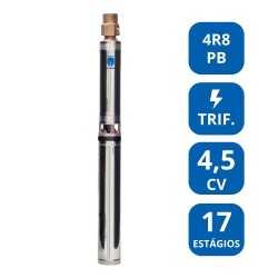 BOMBA SUBMERSA LEÃO 4” 4,5 CV TRIFÁSICA (4R8PB‑17) – LUBRIFICADA A ÁGUA