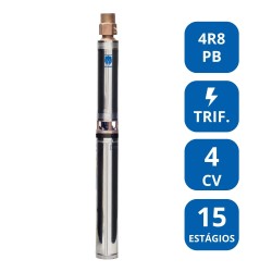 BOMBA SUBMERSA LEÃO 4” 4,0 CV TRIFÁSICA (4R8PB‑15) – LUBRIFICADA A ÁGUA