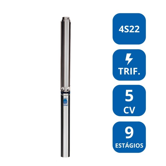 BOMBA SUBMERSA LEÃO 4” 5 CV TRIFÁSICA (4S22‑09) – LUBRIFICADA A ÁGUA