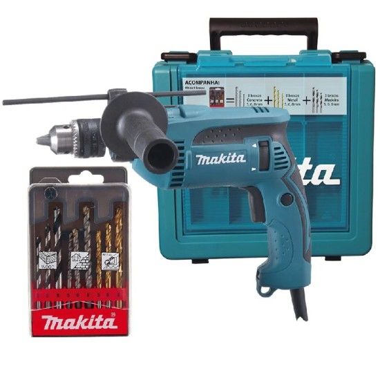 FURADEIRA MAKITA - HP1640KX1 + KIT DE 9 BROCAS