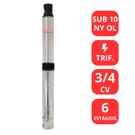 BOMBA SUBMERSA SCHNEIDER 3/4CV - SUB 10 NY OL - TRIF. - PARA POÇO