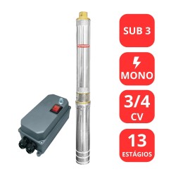 BOMBA SUBMERSA SCHNEIDER 3"  3/4CV - SUB3-07B3E13 - MONO