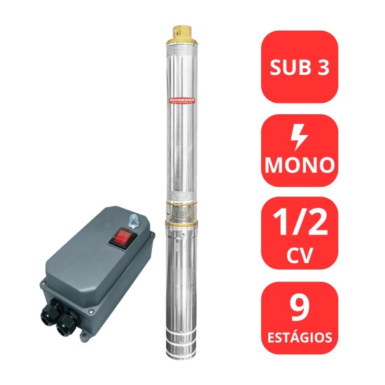 BOMBA SUBMERSA SCHNEIDER 3"  1/2CV - SUB3-05B3E9 - MONO