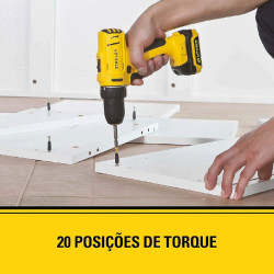 PARAFUSADEIRA / FURADEIRA STANLEY 12V C/ 1 BATERIA + MALETA  -  SCH121S1K