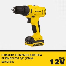 PARAFUSADEIRA / FURADEIRA STANLEY 12V C/ 1 BATERIA + MALETA  -  SCH121S1K
